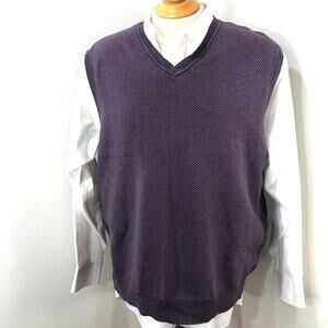 Men's Tasso Elba Golf Pullover Sweater V Neck Vest Purple 100% Cotton Size Xl